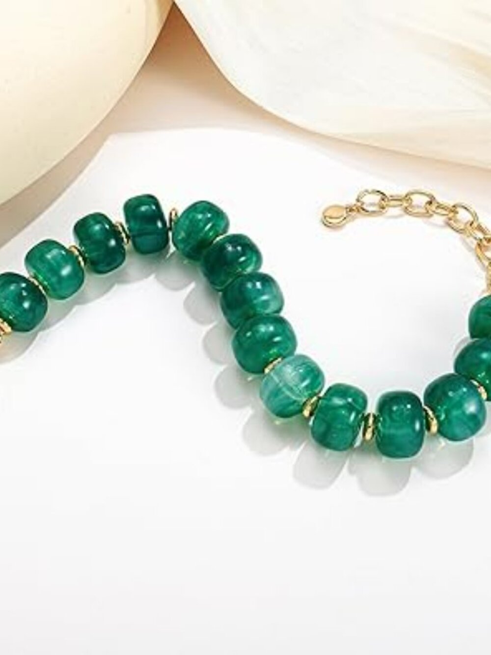 New Green Resin Beads Bracelet Boho Green Chunky Statement Adjustable - Picture 4 of 5